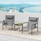 Grey Outdoor 3-Piece Bistro Set Sling Seat Chairs with Coffee Table Patio Furniture Set